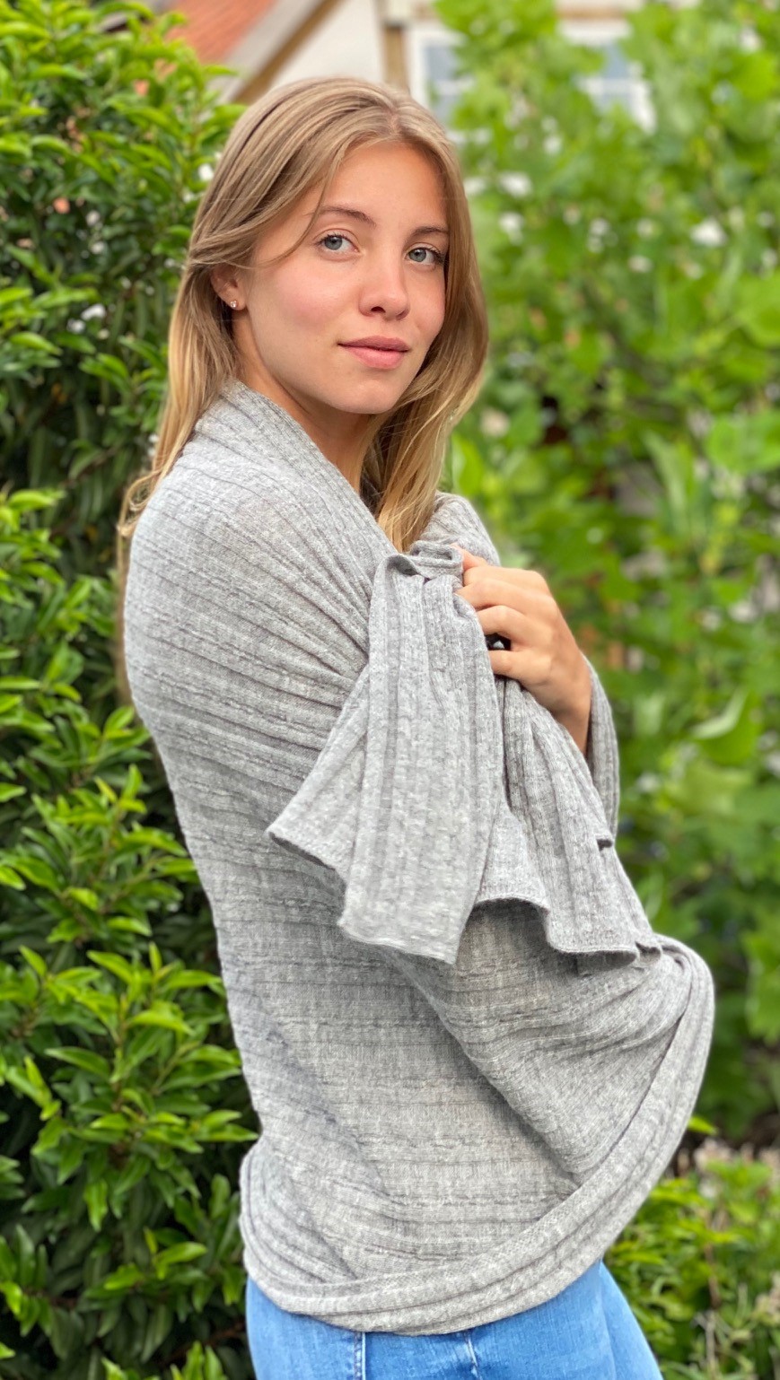 Schal/Stola Suave aus Babyalpaka in silbergrau mit Zopfmuster